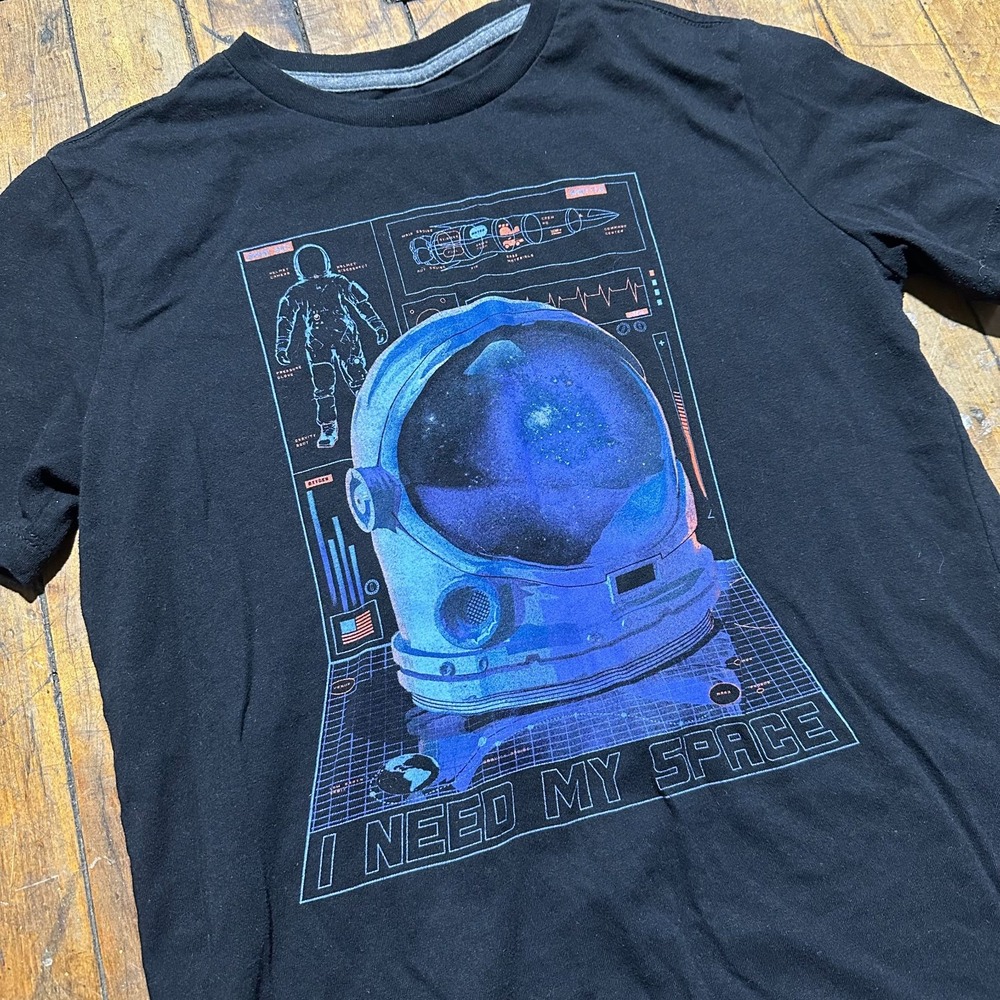 Old Navy T Shirt Boys XL Black Short Sleeve Need My Space Crew Neck Graphic Tee - Picture 3 of 7